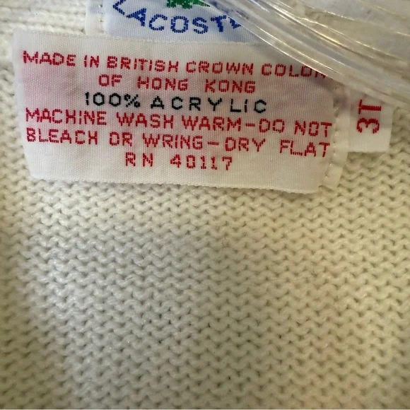 Vintage Lacoste IZOD Kids Cardigan Sweater Cream Red Buttons Striped Sleeve 3T - Picture 5 of 7